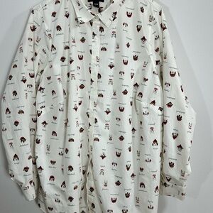 Lands' End White Button Down Shirt with Red and Black Winter Dog Print Size 26W
